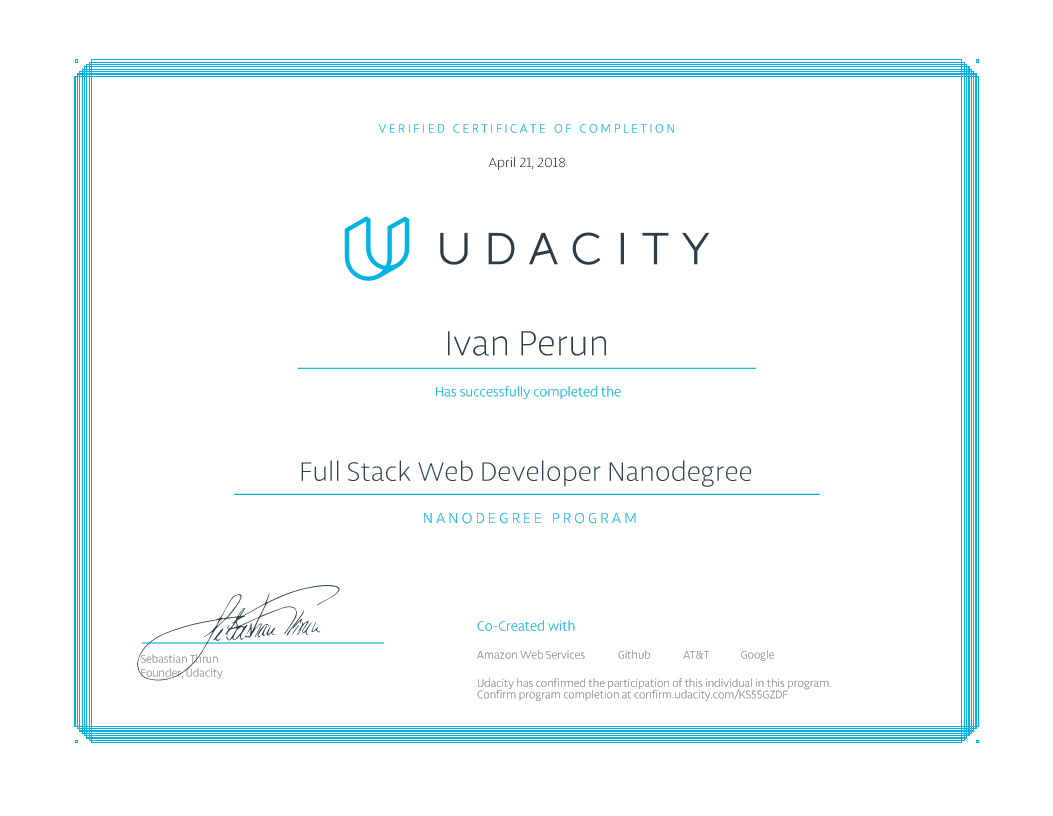 Udacity Certificate of Completion
